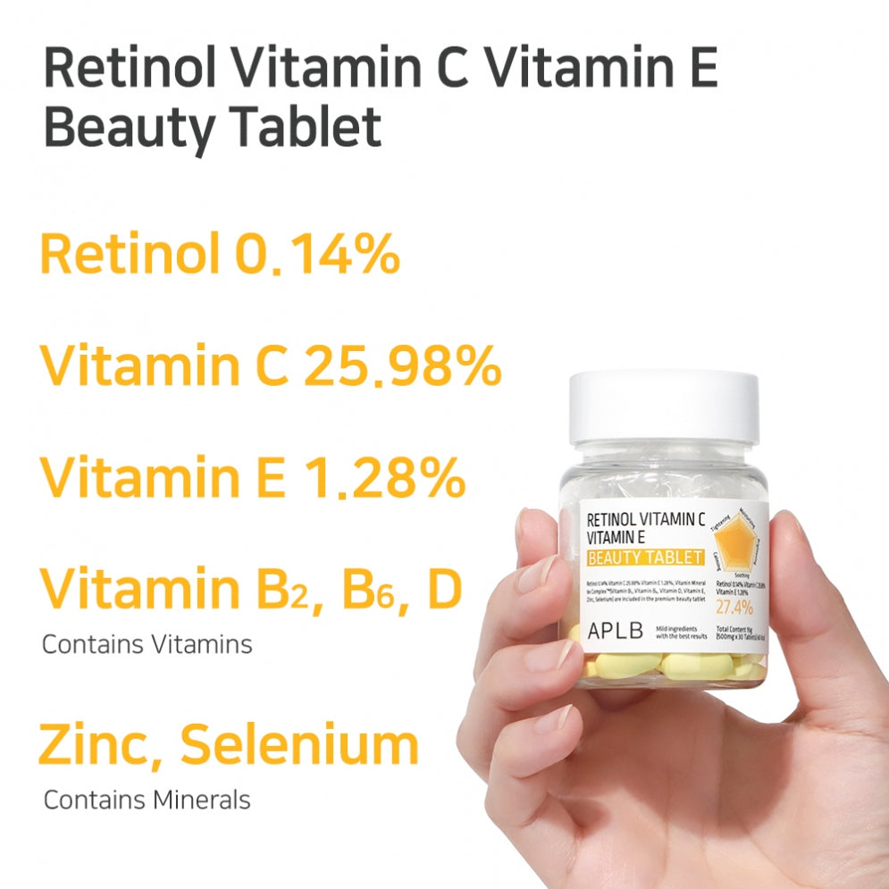 APLB - Retinol Vitamin C Vitamin E Beauty Tablet 500 MG 30 Tabletas | Tabletas Antioxidantes 4