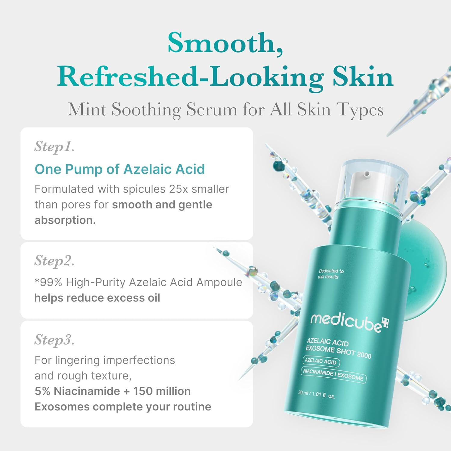 MEDICUBE - Azelaic Acid Exosome Shot 7500 30 ML | Suero Microagujas Calmante 4